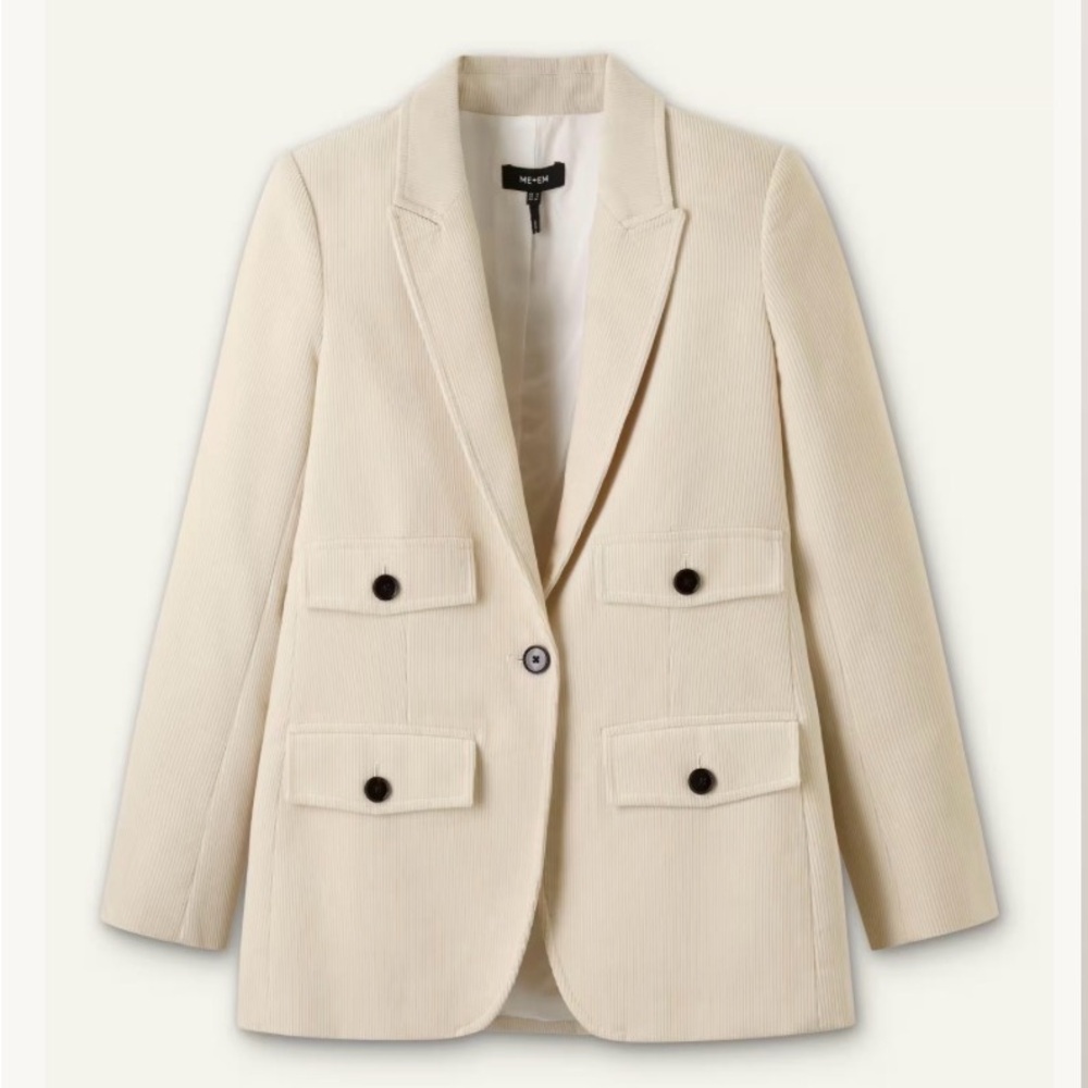 ME+EM Sharp Shoulder Blazer in Italian Cord (Ivory) Size 4